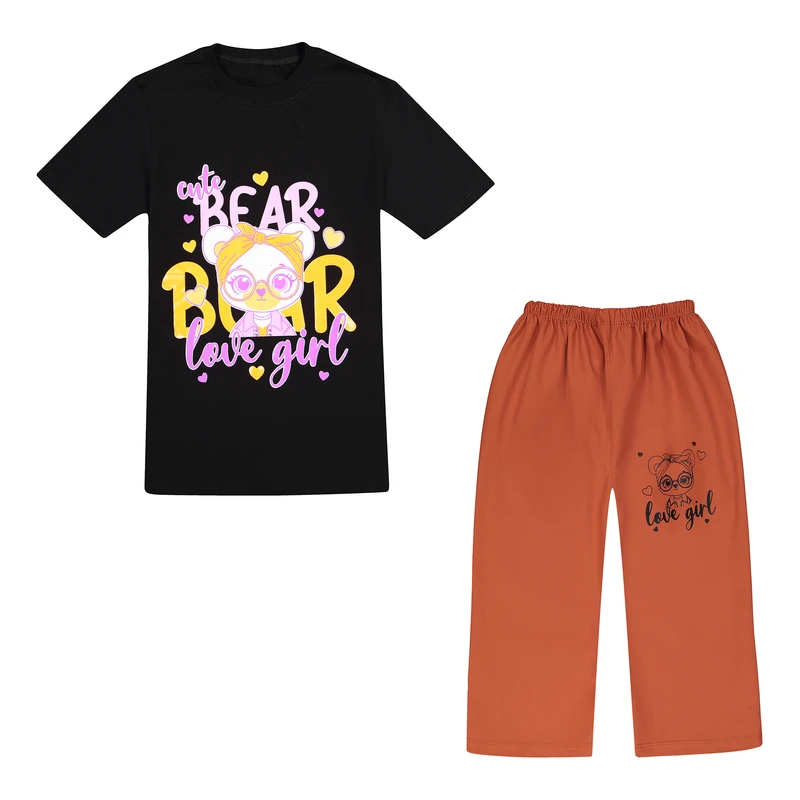 ست تی شرت آستین کوتاه و شلوارک دخترانه مدل BEAR