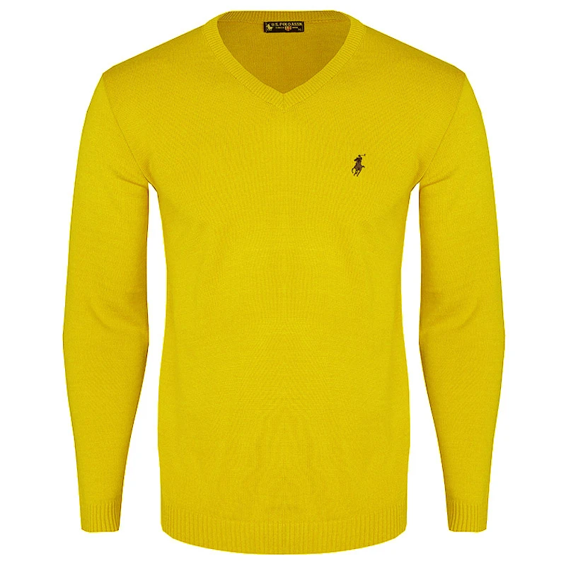 پلیور پسرانه مدل 344055429 یقه هفت رنگ لیمویی