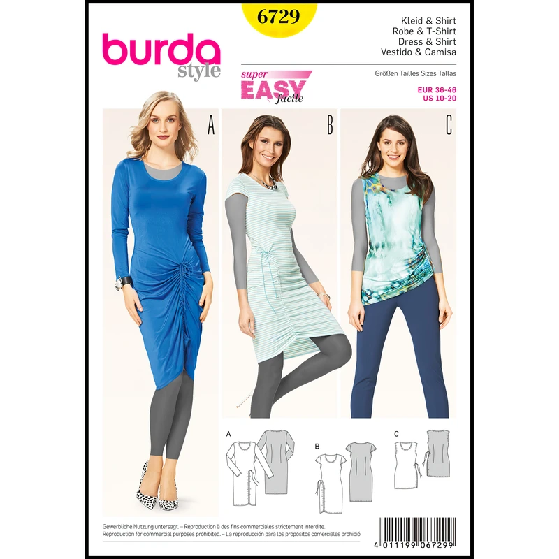 الگو خیاطی تاپ و تونیک زنانه بوردا استایل کد 6729 سایز 36 تا 46 متد مولر