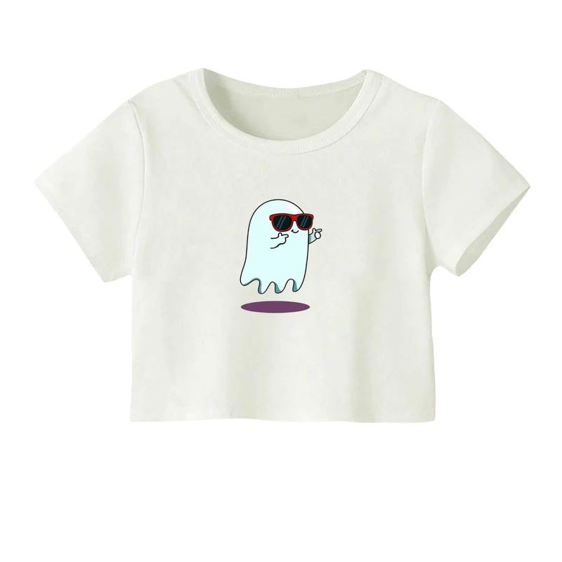 کراپ‌ تی‌شرت آستین کوتاه زنانه مدل روح و عینک دودی