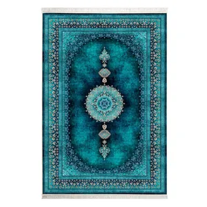 فرش ماشینی کد 400400 زمینه فیروزه‌ ای