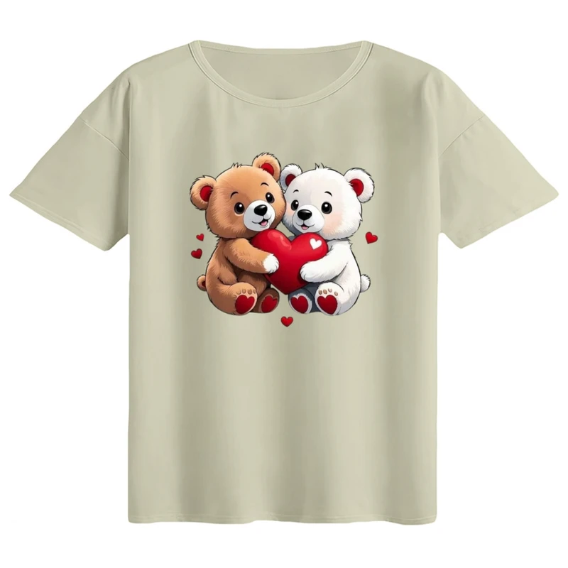 تی‌شرت اورسایز آستین کوتاه زنانه مدل باکسی طرح خرس های عاشق