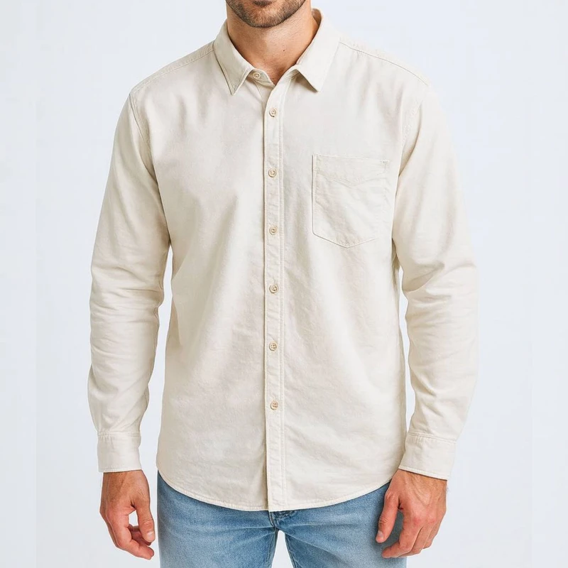 پیراهن آستین بلند یقه برگردان مردانه مدل کتان تک جیب