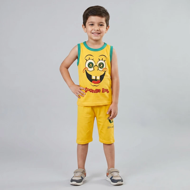 ست تاپ و شلوارک بچگانه مدل باب اسفنجی کد P12