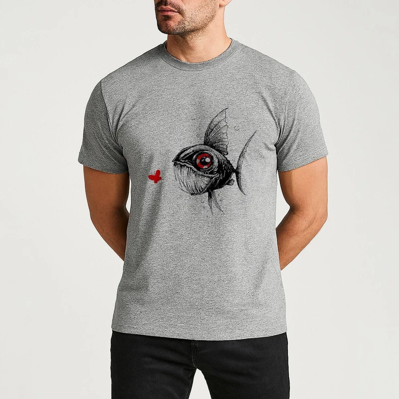 تیشرت آستین کوتاه مردانه طرح ماهی کد W84