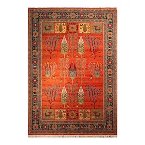 فرش ماشینی 700 شانه زمینه مسی حاشیه مسی مدل شاهکار نوین کد YN-N184-2549