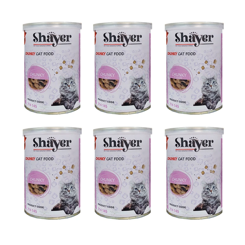 کنسرو گربه شایر مدل چانک گوشت بوقلمون وزن 400 گرم بسته 6 عددی  