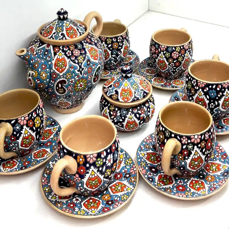 سرویس چای خوری 14 پارچه میناکاری کد 005