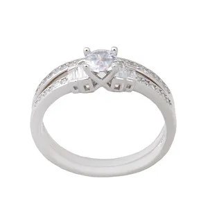 انگشتر نقره زنانه بازرگانی میلادی مدل آبکاری رادیوم کد AWR_891 مجموعه 2 عددی