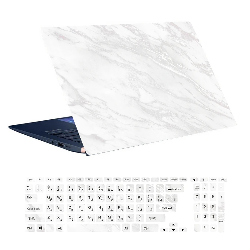 استیکر لپ تاپ توییجین و موییجین طرح Marble کد 22 مناسب برای لپ تاپ 15.6 اینچ به همراه برچسب حروف فارسی کیبورد 