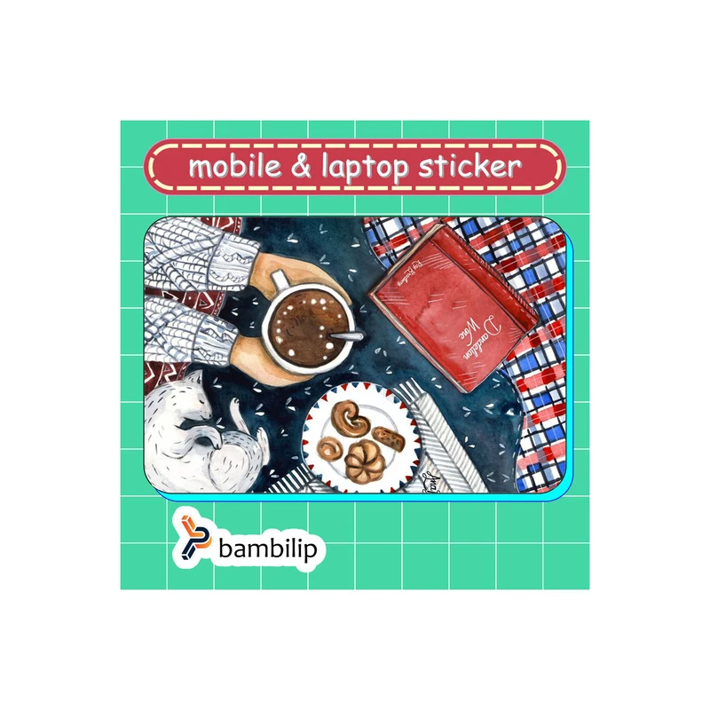 استیکر بامبیلیپ مدل کارت عابر طرح گربه،کتاب و قهوه کد 5866074