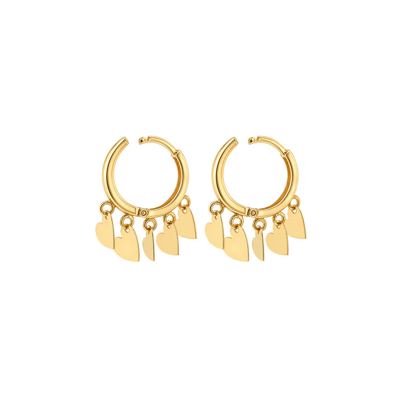گوشواره طلا زنانه ۱۸ عیار طلا جواهر مان گالری مدل حلقه با آویز قلب کد EA01-0036400