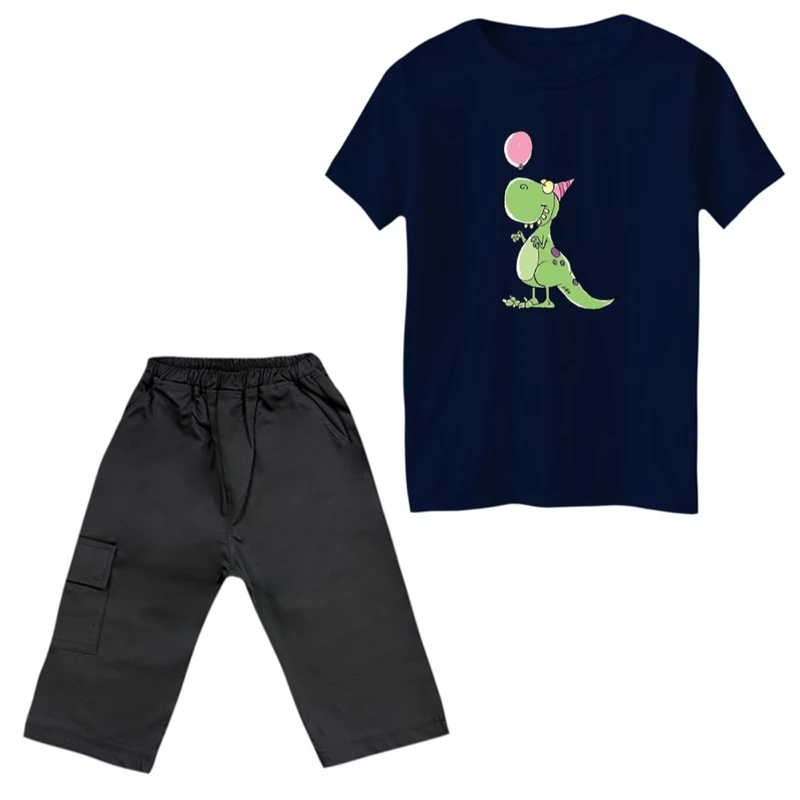 ست تی‌شرت و شلوارک پسرانه مدل دایناسور و بادکنک