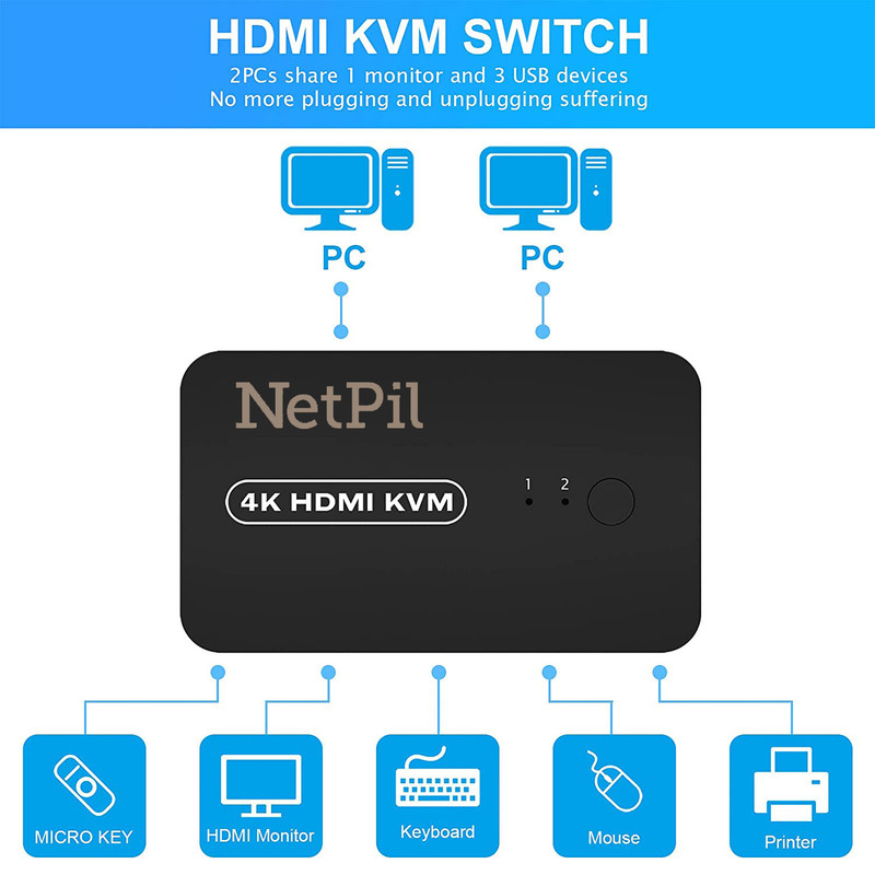 سوییچ دو پورت HDMI KVM  نت پیل  مدل HK201 1