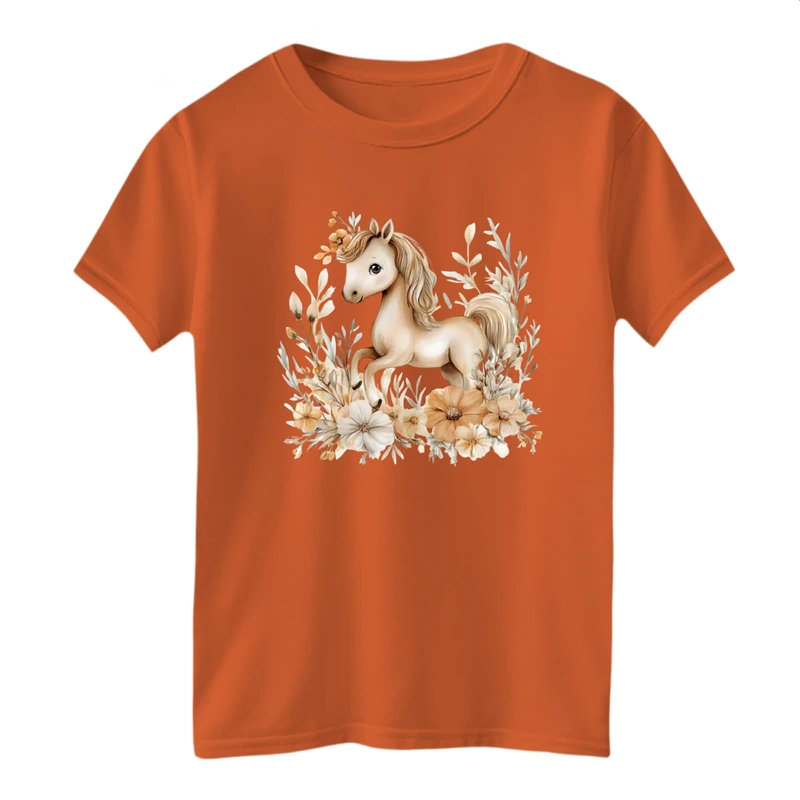 تی شرت آستین کوتاه بچگانه مدل اسب و گل