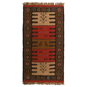 گلیم دستبافت دومتری طرح سفره کردی کد 140459