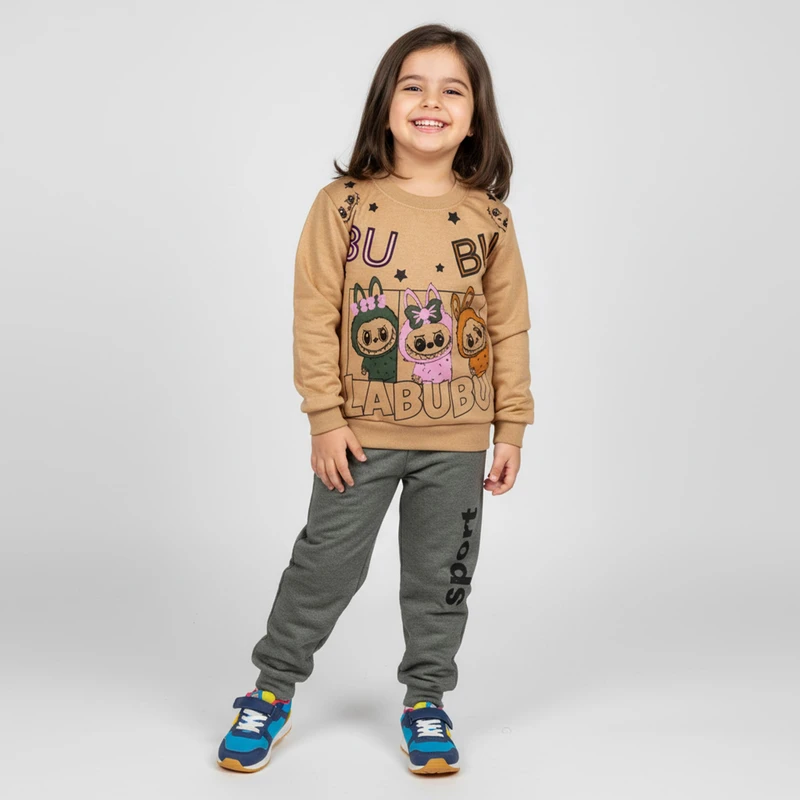 ست سویشرت آستین بلند و شلوار راحتی دخترانه چیندکا مدل لبوبو کد 1022