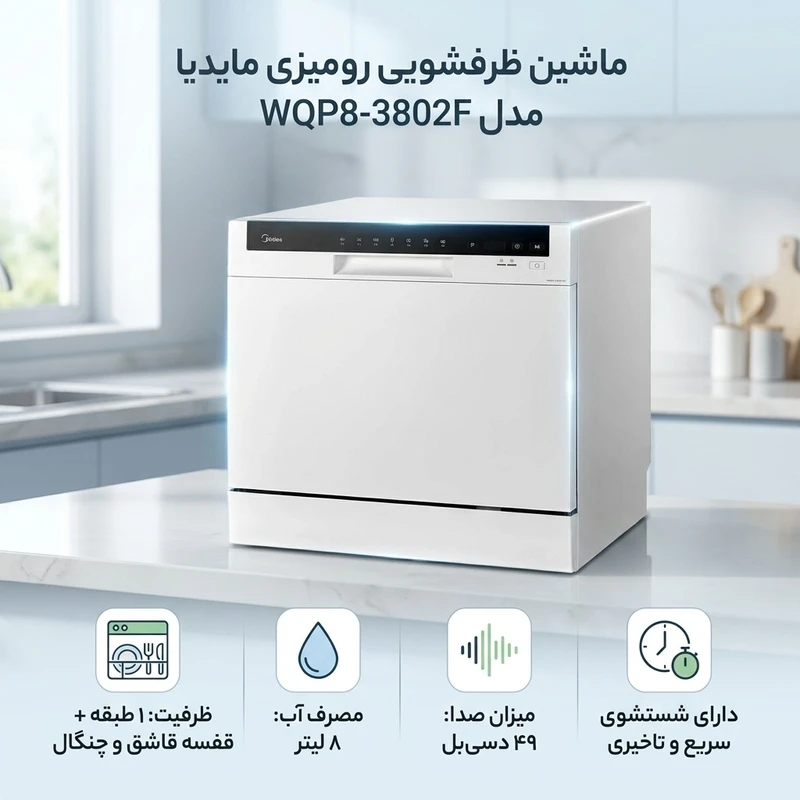 عکس شماره 2 : ماشین ظرفشویی 8 نفره مایدیا مدل wqp8-3802f