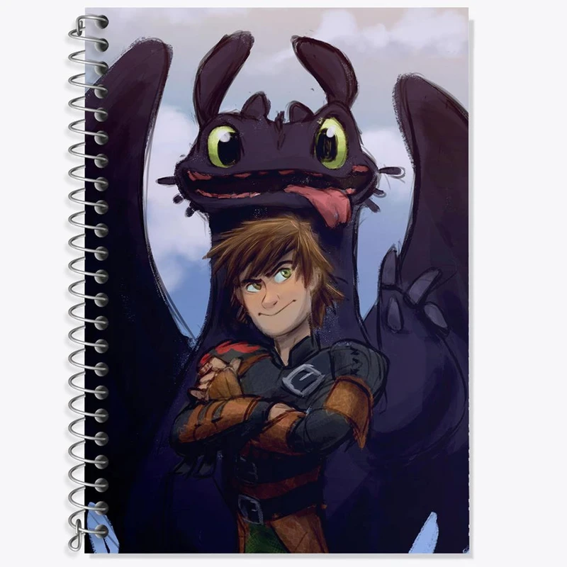دفتر زبان 50 برگ خندالو مدل سه خط طرح اژدها سواران DreamWorks Dragons کد 13752