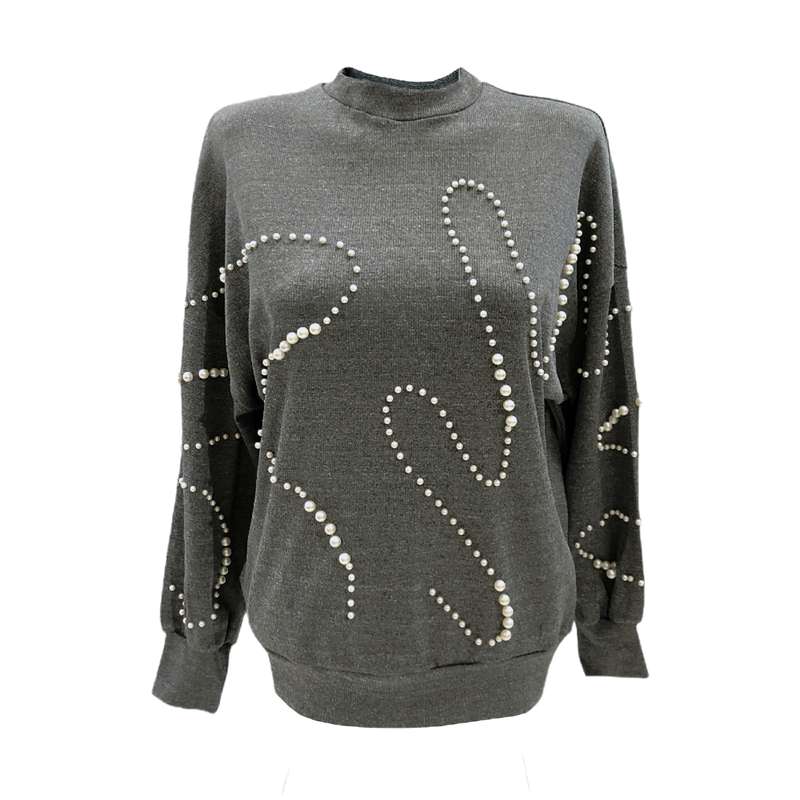 سویشرت زنانه مدل مرواریدی کد 0073 رنگ طوسی