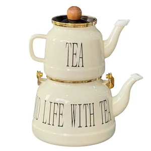 ست کتری و قوری مدل لعابی طرح Drink tea گنجایش کتری 2.5 لیتر گنجایش قوری 1 ایتر