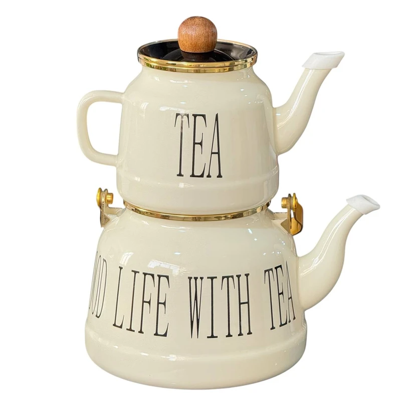 ست کتری و قوری مدل لعابی طرح Drink tea گنجایش کتری 2.5 لیتر گنجایش قوری 1 ایتر