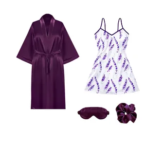 لباس خواب زنانه مدل ساتن ابریشم کد 667012 به همراه چشم بند و کش مو