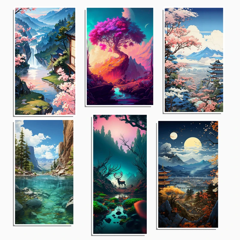 استیکر لپ تاپ و موبایل گوفی طرح منظره های جذاب 4 مجموعه 6 عددی 