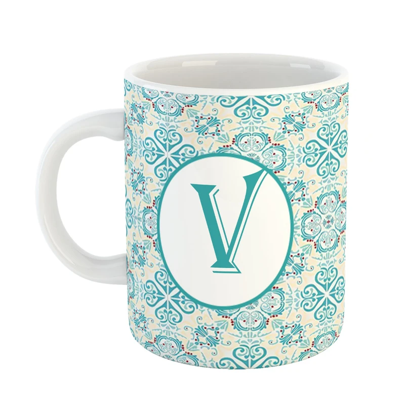 ماگ پادآفرین مدل فانتزی طرح حرف V کد 30