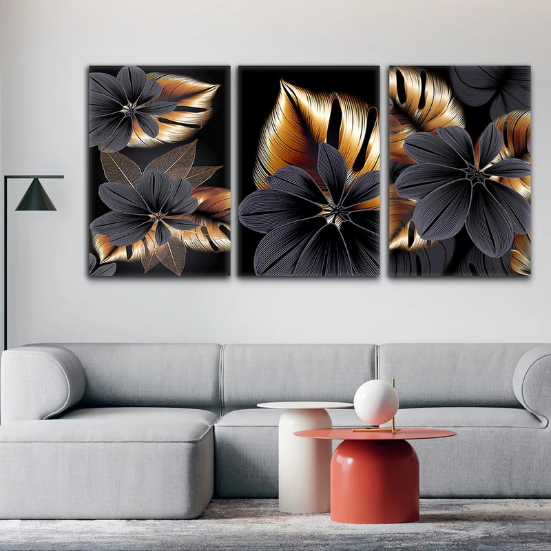 تابلو شاسی بکلیت طرح گرافیکی طبیعت و گل مدل SH-810 مجموعه 3 عددی