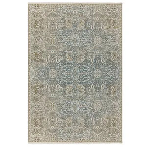 فرش ماشینی 500 شانه فرش مهدیان زمینه سبز‌ آبی حاشیه کرم مدل کد 1111