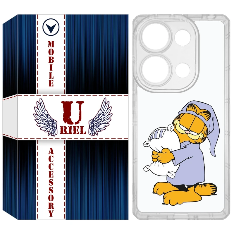 کاور یوریل مدل Clear کد 73 طرح گارفیلد خوابالو مناسب برای گوشی موبایل شیائومی Redmi Note 14S / Note 13 Pro 4G / Poco M6 Pro 4G