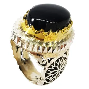 انگشتر نقره مردانه مدل  نگین عقیق یمنی 100113