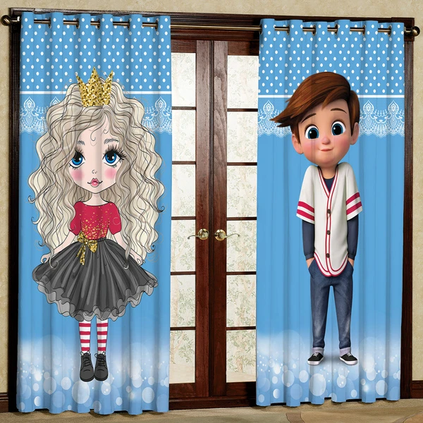 پرده مدل دختر و پسر مخمل پانچی کد 393 سایز 200x140 سانتی متر