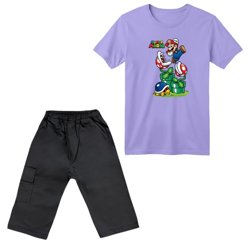 ست تی‌شرت آستین کوتاه و شلوارک پسرانه مدل ماریو کد ۳