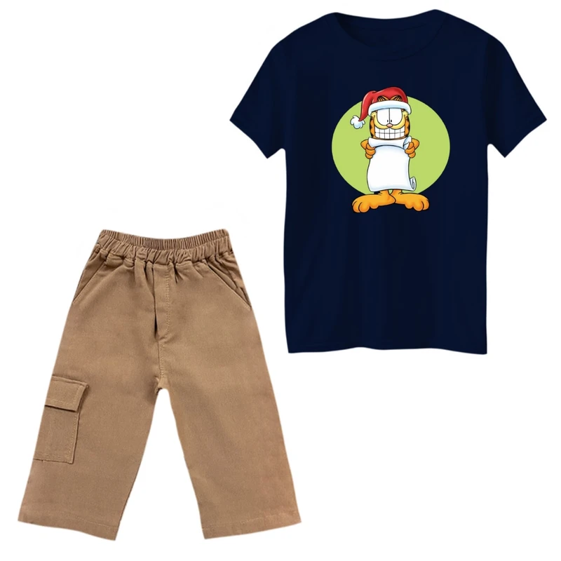 ست تی‌شرت و شلوارک پسرانه مدل گارفیلد و نامه