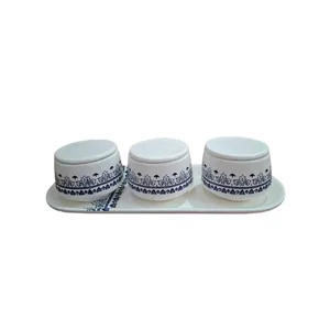 ست 4 تکه قندان و سینی سرامیکی مدل هندسی