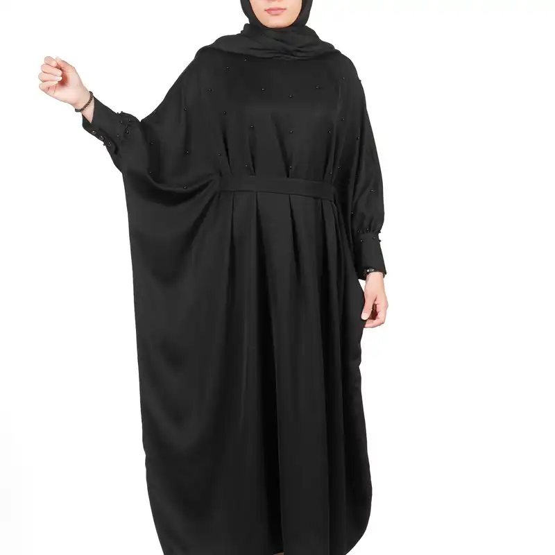 مانتو زنانه مدل عبایی مرواریدی رنگ مشکی