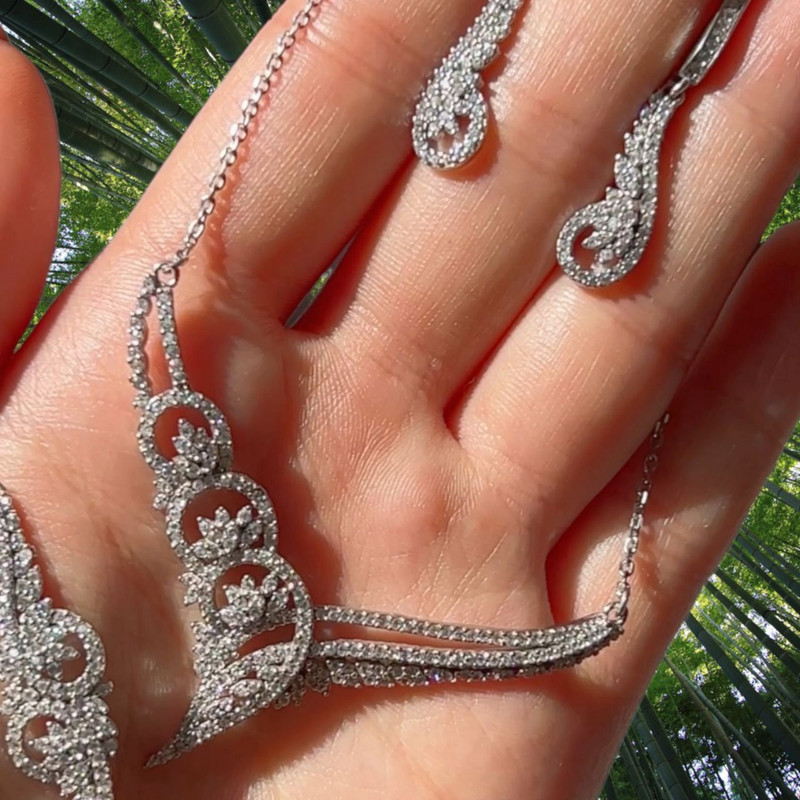 نیم ست نقره زنانه مدل پاپیون فلاور زنجیری 0114