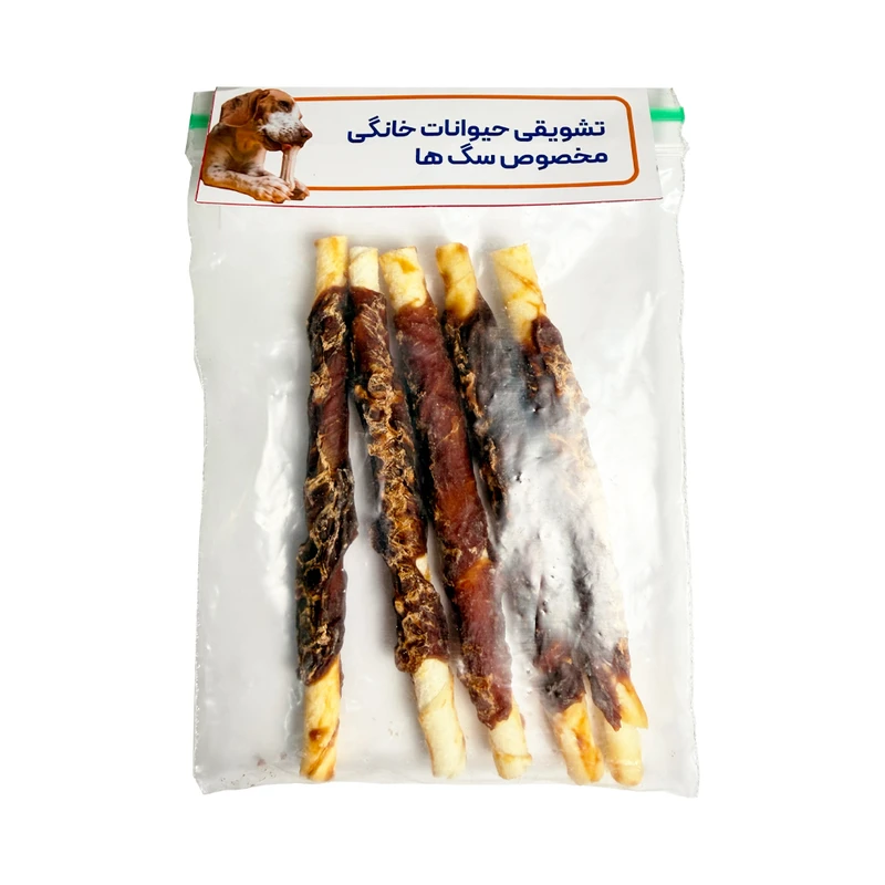 تشویقی سگ مدل دورپیچ مرغ طعم مرغ وزن 60 گرم