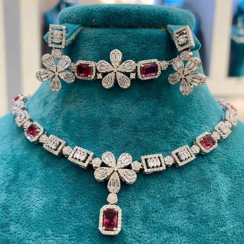 نیم ست نقره زنانه مدل دستساز طرح جواهر کد 548-2