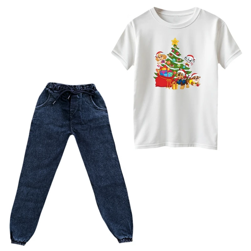 ست تی‌شرت و شلوار پسرانه مدل سگ های نگهبان کریسمس