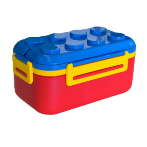 ظرف غذای کودک مدل لگو به همراه قاشق و چنگال