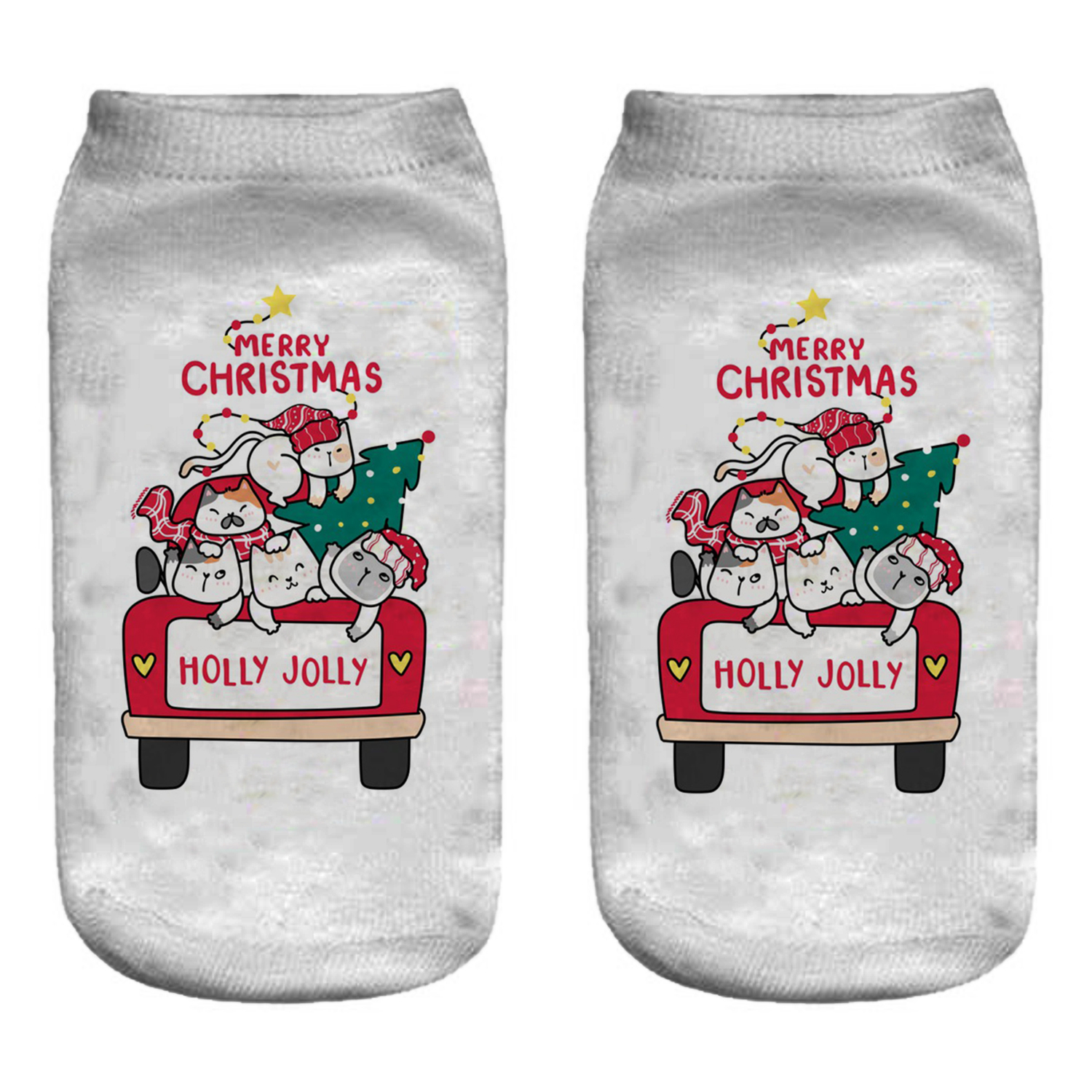 جوراب طرح کریسمس مدل گربه T015