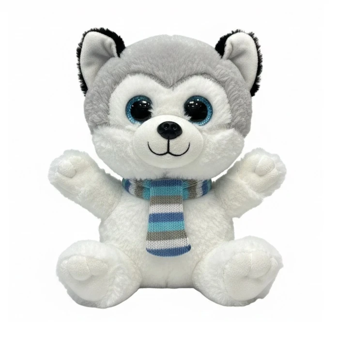 عروسک پولیشی مدل گرگ هاسکی شالگردن دار ارتفاع 22 سانتی متر