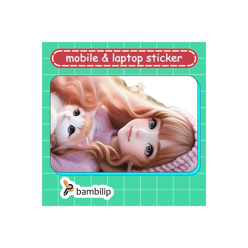 استیکر بامبیلیپ مدل کارت عابر طرح دختر و گربه کیوت کد 8532239