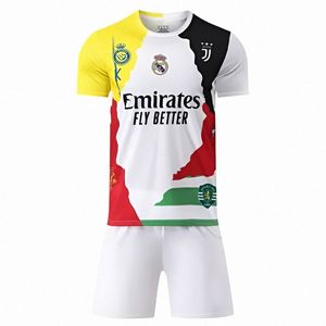 ست تی‌شرت و شلوارک ورزشی پسرانه مدل منتخب رونالدو رنگ سفید- تولید ایران