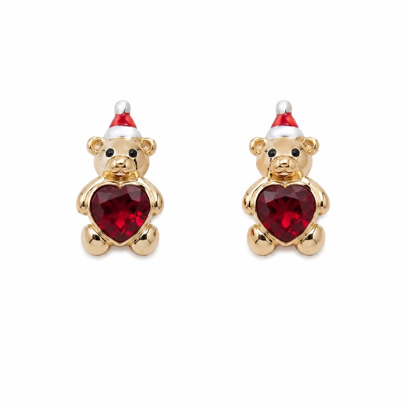 گوشواره میخی زنانه استیل با سنگ کوبیک زیرکونیا مدل Ruby Bear