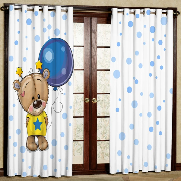 پرده مدل خرس و بادکنک مخمل پانچی کد 410 سایز 200x140 سانتی متر
