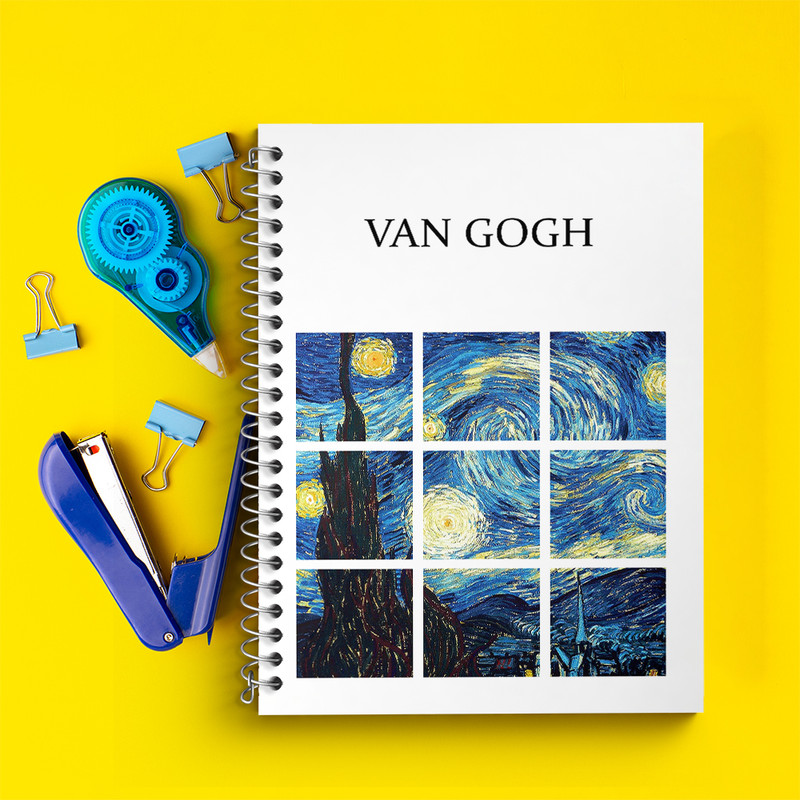 دفتر زبان 50 برگ خندالو مدل دو خط طرح شب پر ستاره ونسان ونگوگ کد N1707